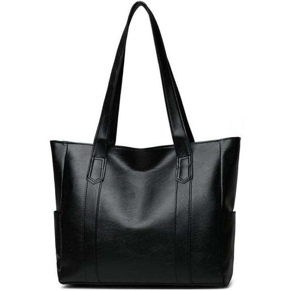 🆕  Women Black PU Leather Big Purses Tote ladies Waterproof Shoulder Bag